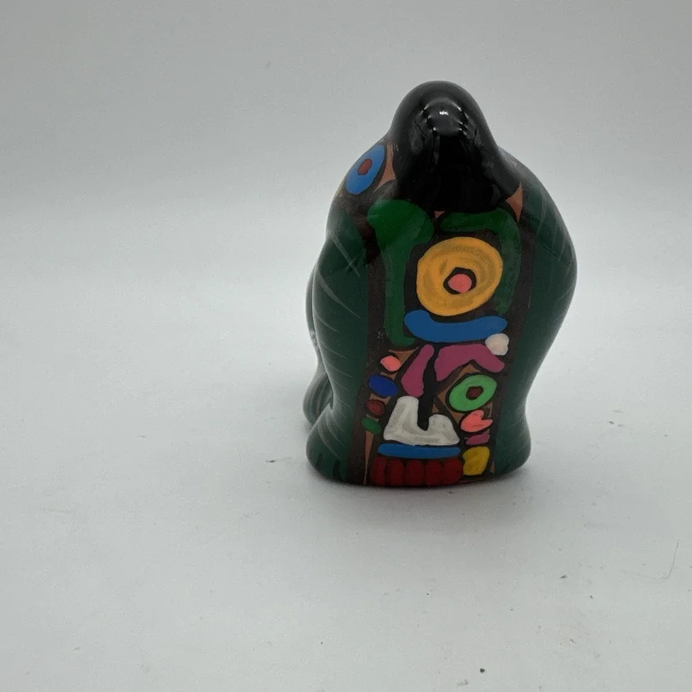 Cat Kitten Figurine Crouching Mexican Artist Red Clay Hand Painted Colorful CUTE